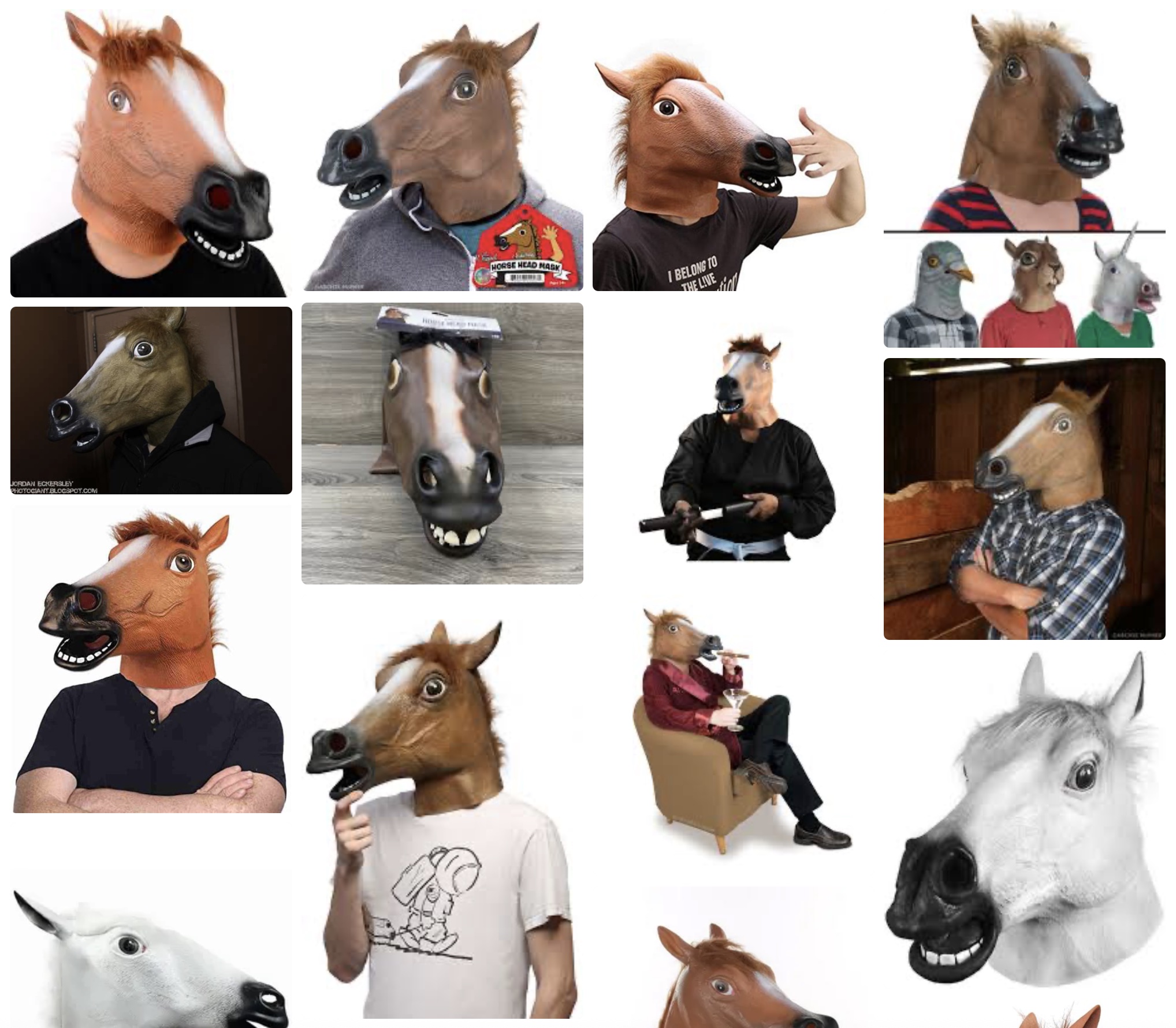 The result of an image search for "terrifying horse mask," showing about what you would expect.