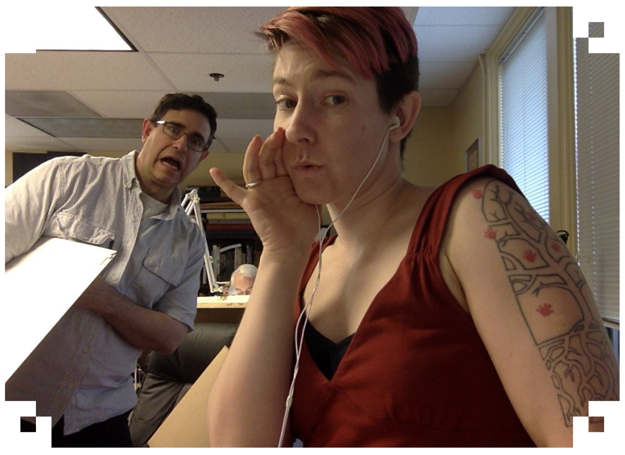Steve Lieber photobombing yet another of Erika's reference selfies.